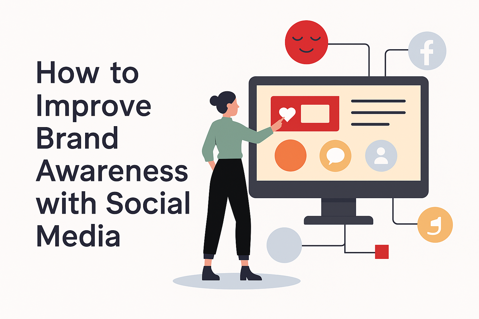 Illustration of woman touching screen representing brand awareness from Daxia Digital.